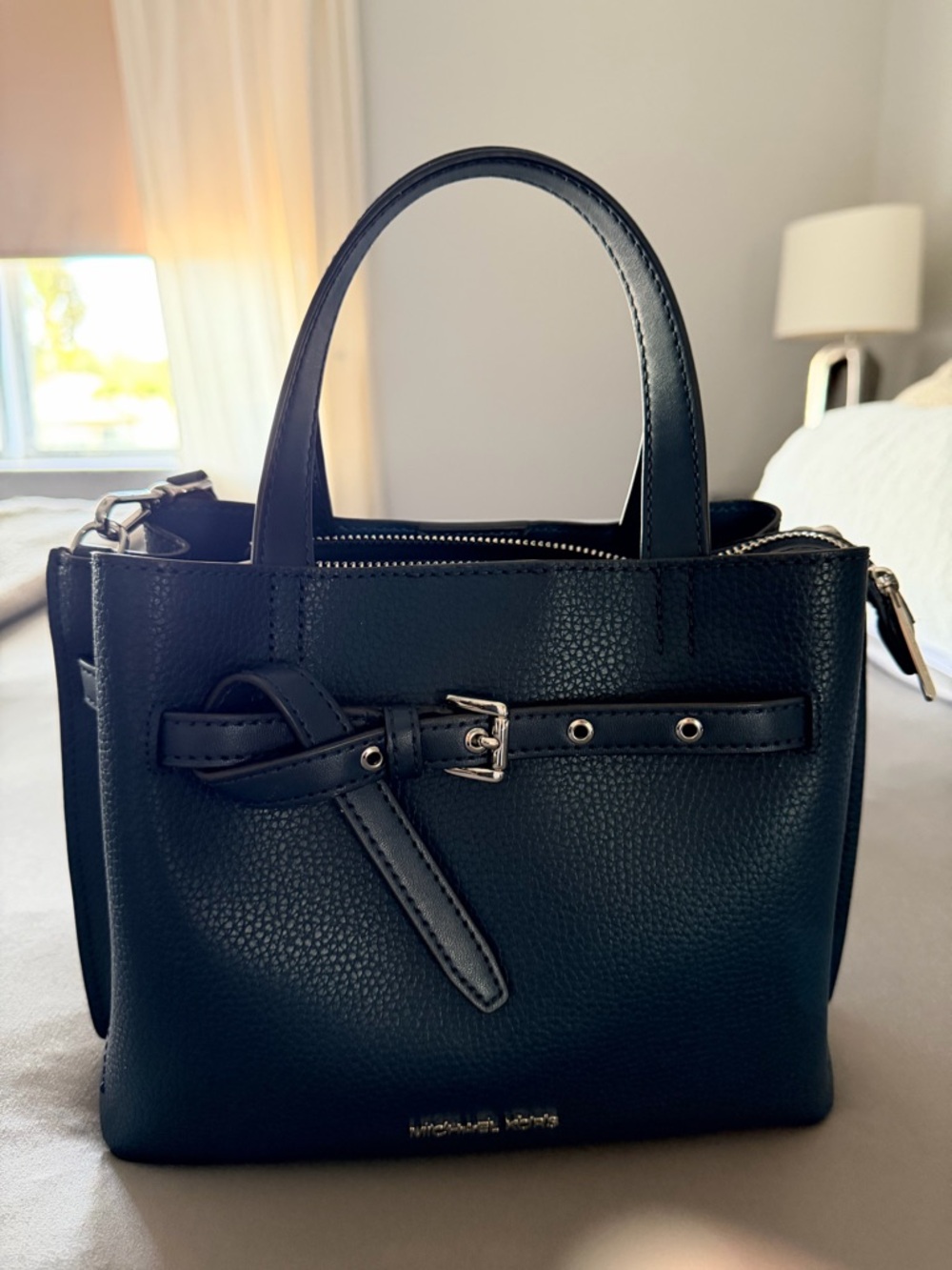 Michael Kors dark blue Emilia small Pebbled Leather Satchel